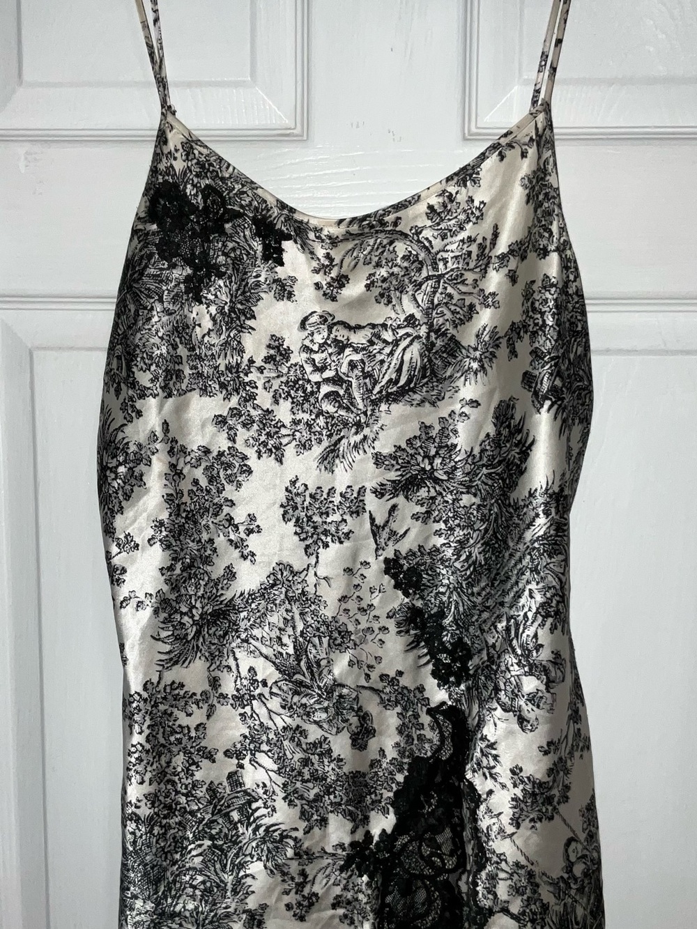 Victoria's Secret Black and Ivory Floral Satin Slip